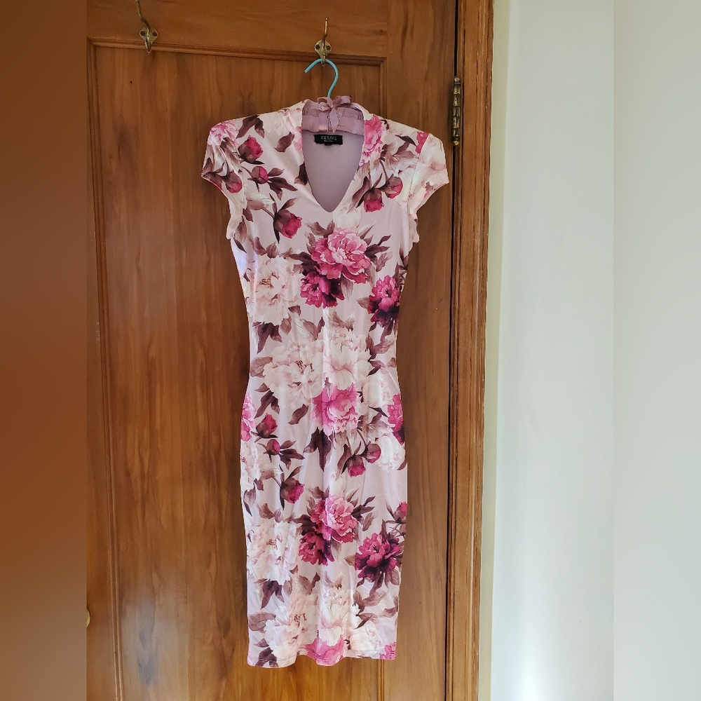 Pink Floral Midi Dress. Joe & Elle Womens MEDIUM